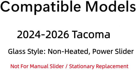 OEM Non-Heated Power Style Back Slider Window Back Glass Compatible with Toyota Tacoma Pickup 2024-2026 Models