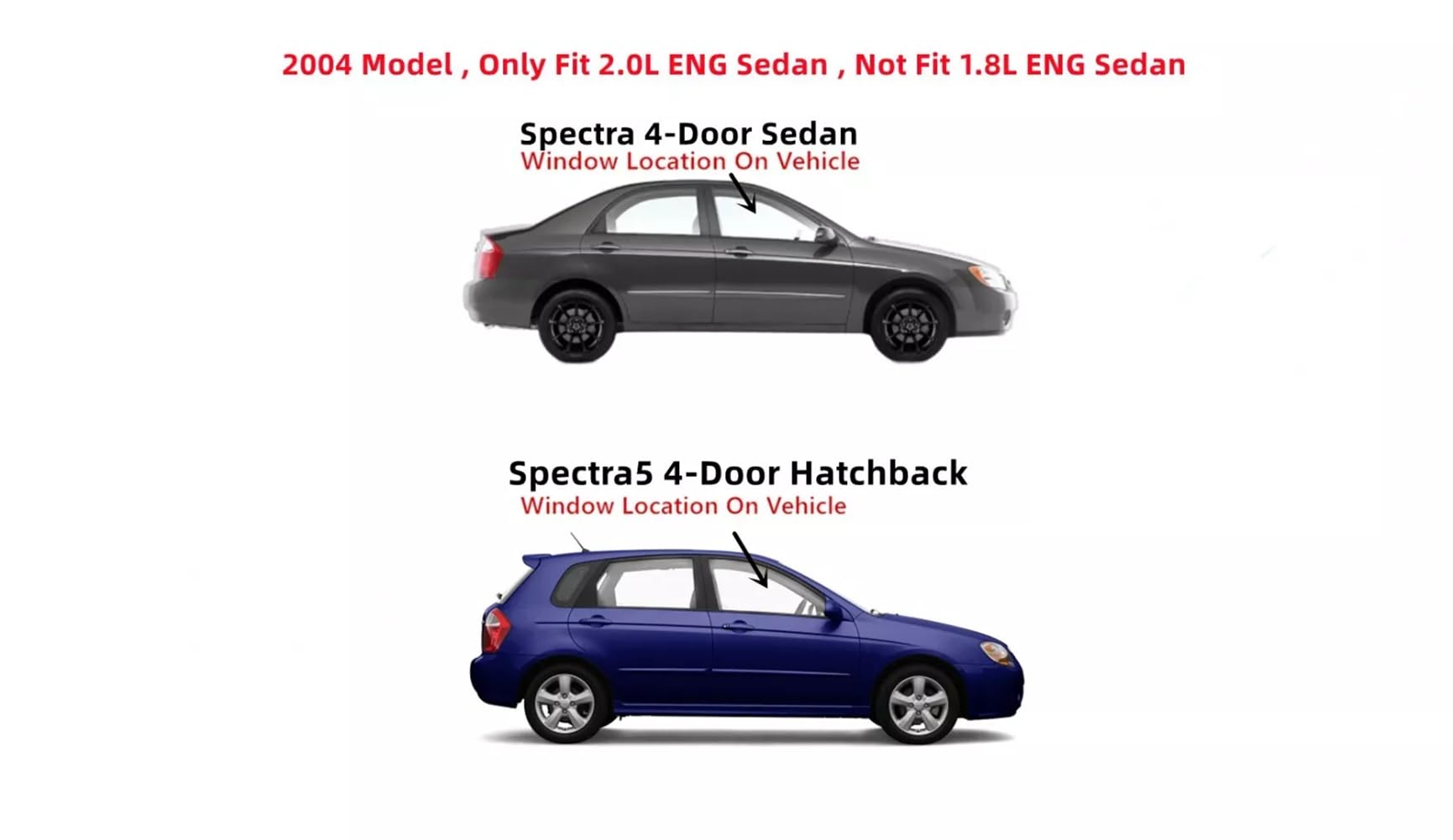 Passenger Right Side Front Door Window Door Glass Compatible with Kia Spectra5 4 Door Hatchback 2005-2009 / Spectra 4 Door Sedan 2005-2009 Models / 2004 Spectra 2.0L ENG 4 Door Sedan