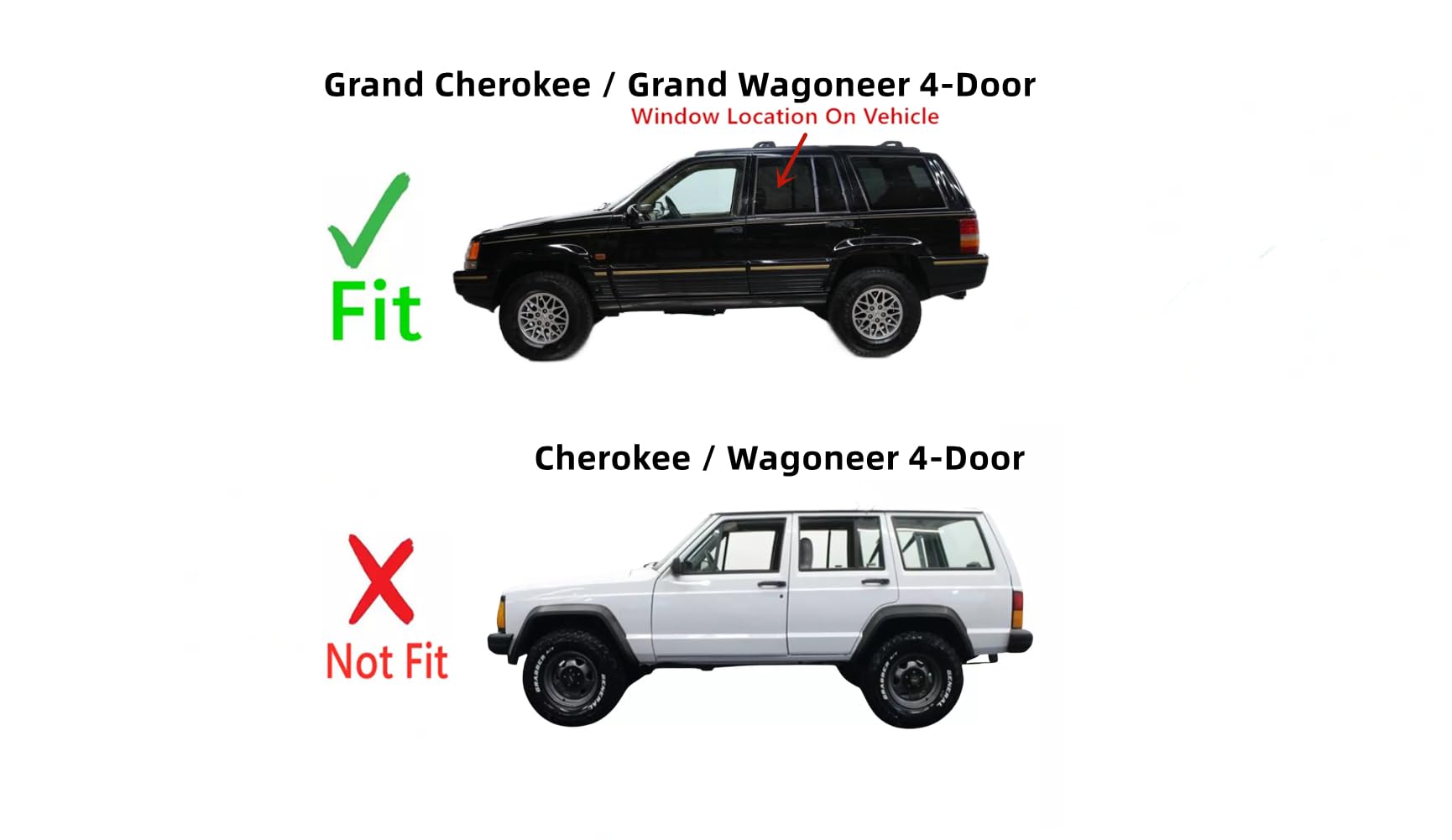 Driver Left Side Rear Door Window Door Glass Compatible with Jeep Grand Cherokee/Grand Wagoneer 1993-1998 Models