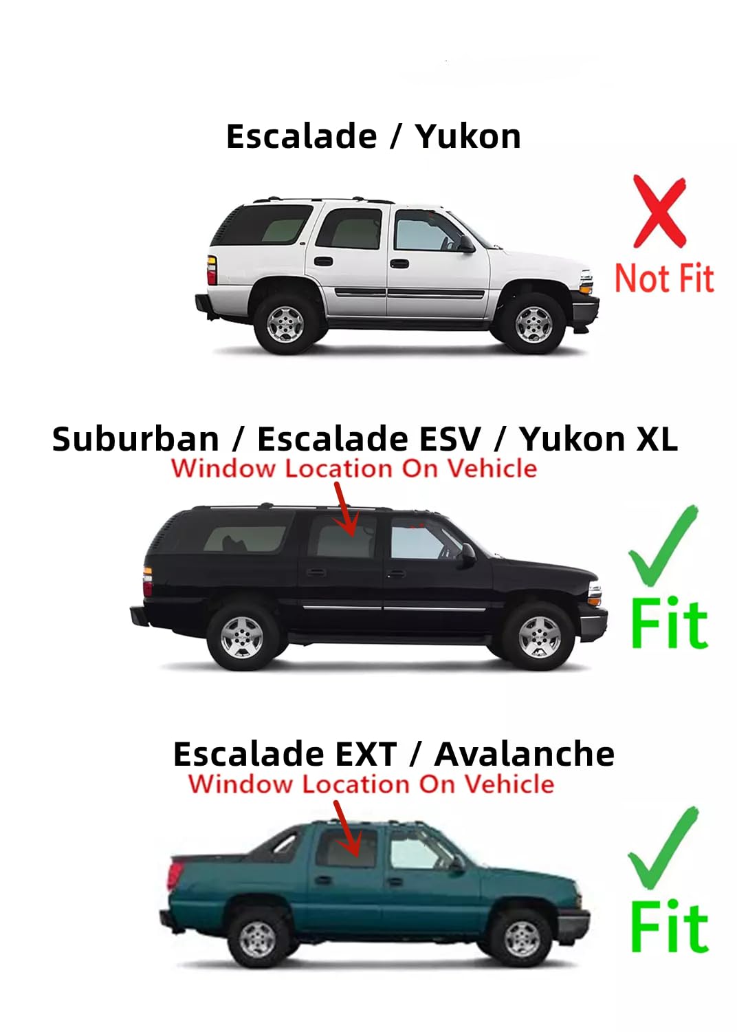 Passenger Right Side Rear Door Window Door Glass Compatible with Cadillac Escalade ESV , Escalade EXT 2003-2006 Models/ Avalanche 2002-2006 Models / Chevrolet Suburban , GMC Yukon XL 2000-2006 Models