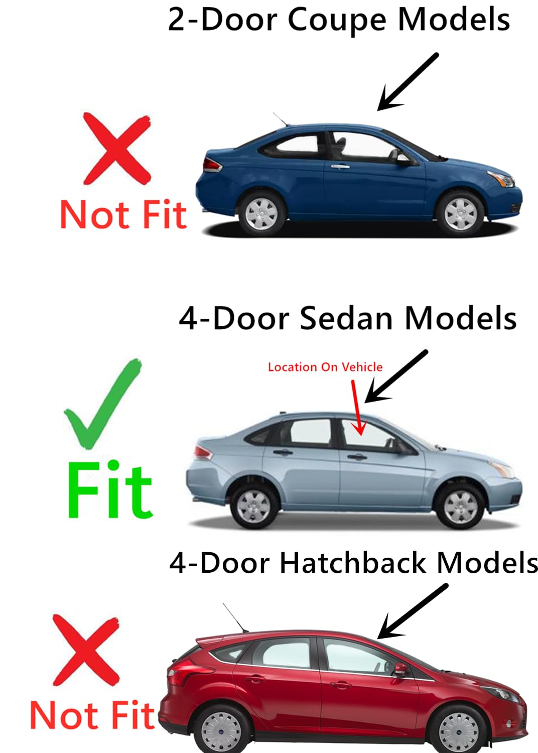 Passenger Right Side Front Door Window Door Glass Compatible with Ford Focus 4 Door Sedan 2008-2011 Models