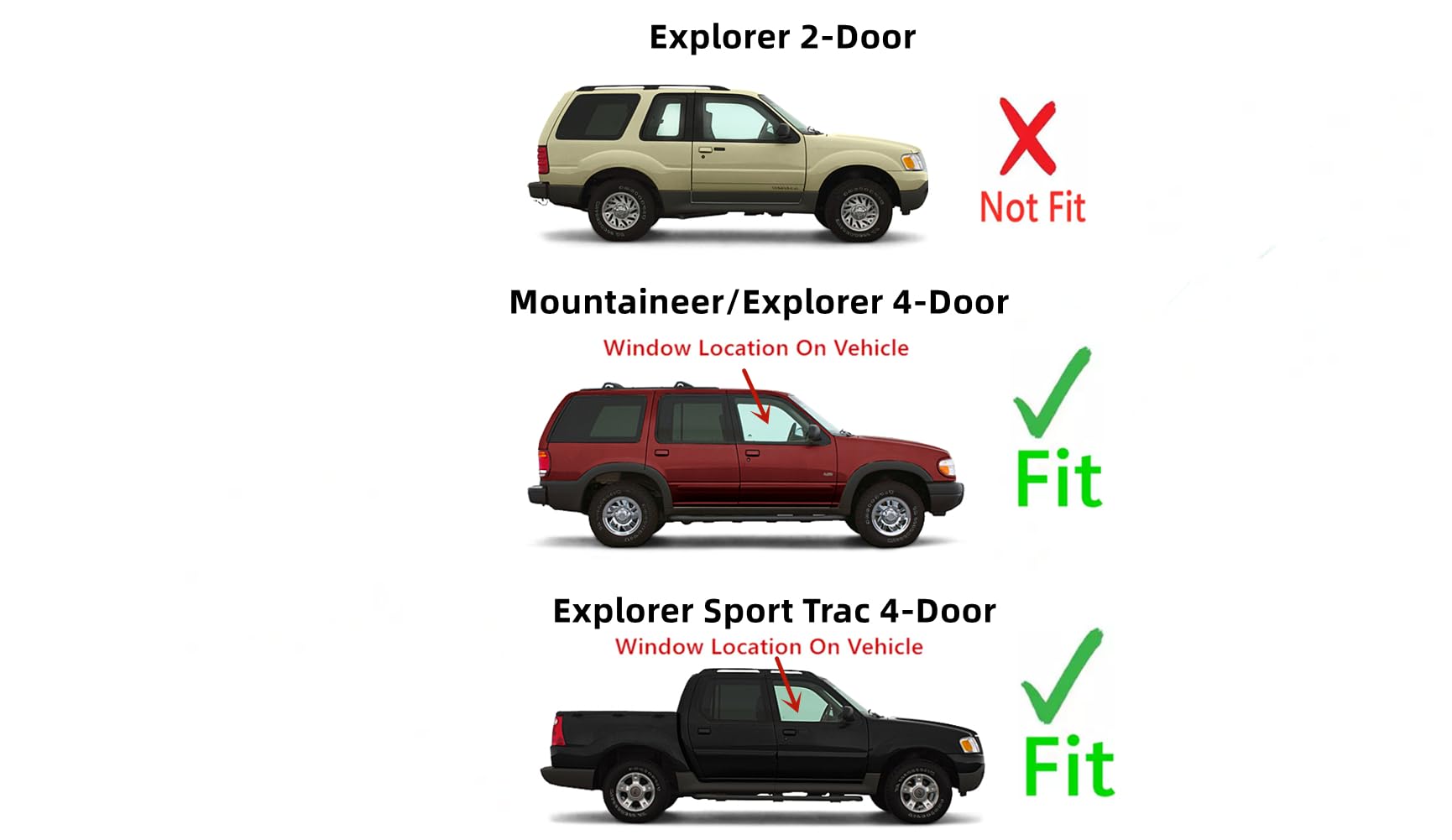 Passenger Right Side Front Door Window Door Glass Compatible with Ford Explorer Sport Trac 2003-2006 Models