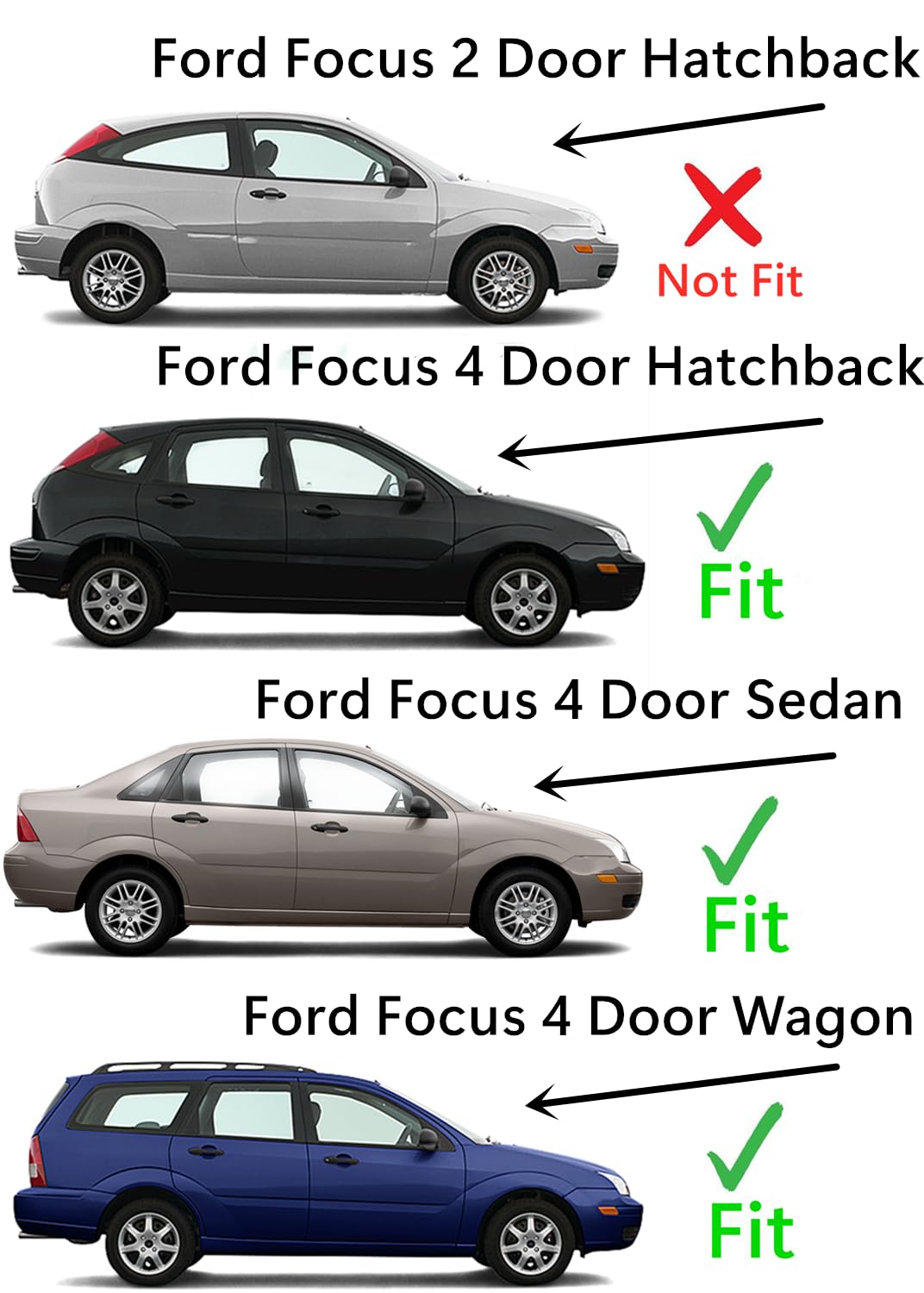Passenger Right Side Front Door Window Door Glass Compatible with Ford Focus 2000-2007 4 Door Models