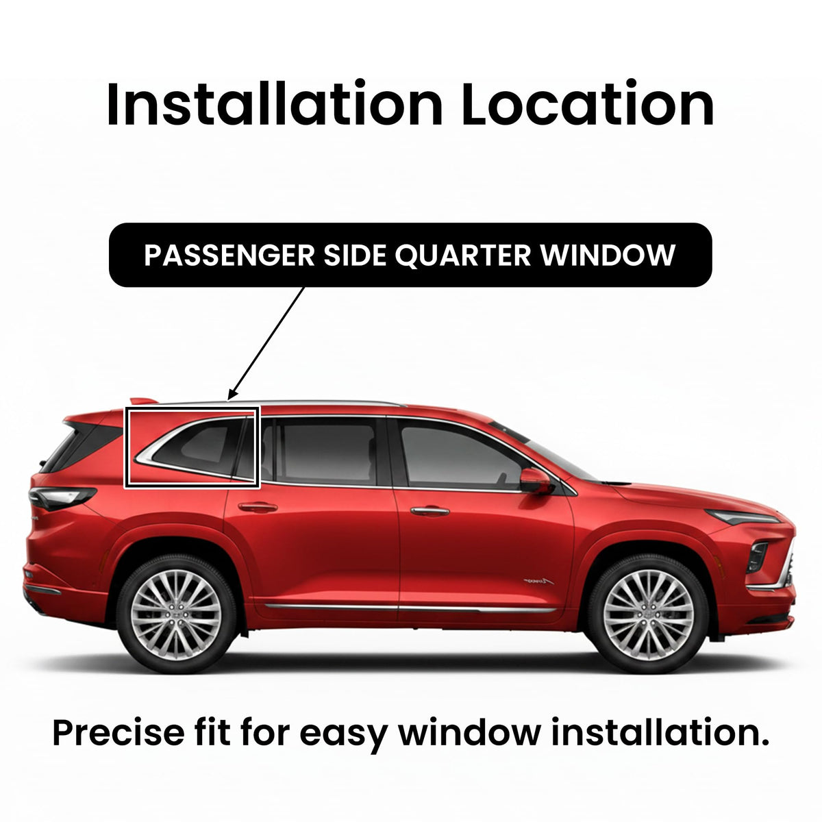 Chrome Molding Style Passenger Right Side Quarter Window Quarter Glass Compatible With Buick Enclave 2025-2026 Models