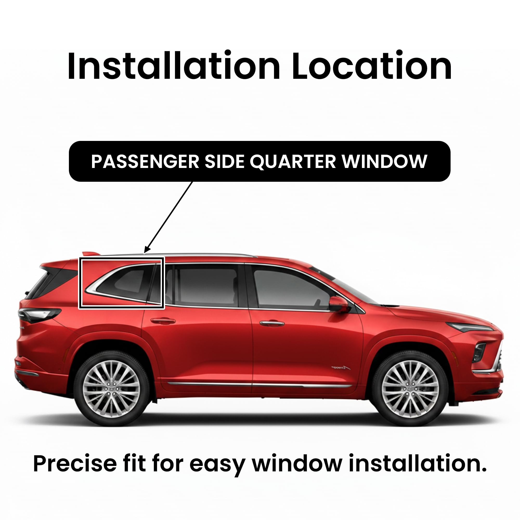 Chrome Molding Style Passenger Right Side Quarter Window Quarter Glass Compatible With Buick Enclave 2025-2026 Models