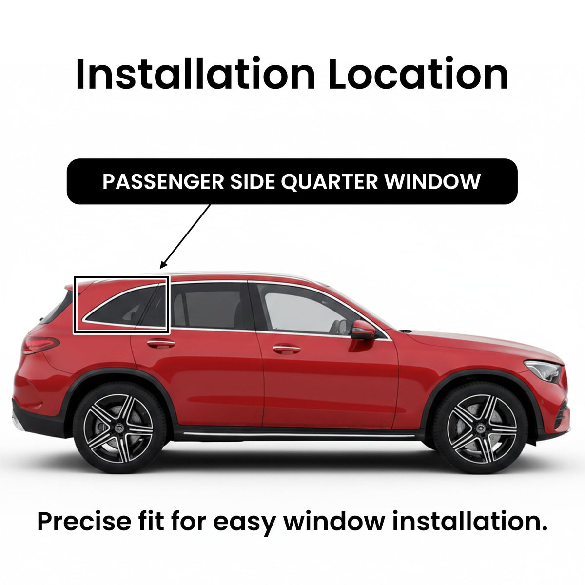 Chrome Molding Style Passenger Right Side Quarter Window Glass Compatible with Mercedes Benz GLC250 / GLC300 / GLC350e / GLC43 AMG / GLC63 AMG 2016-2022 4 Door Utility SUV Models