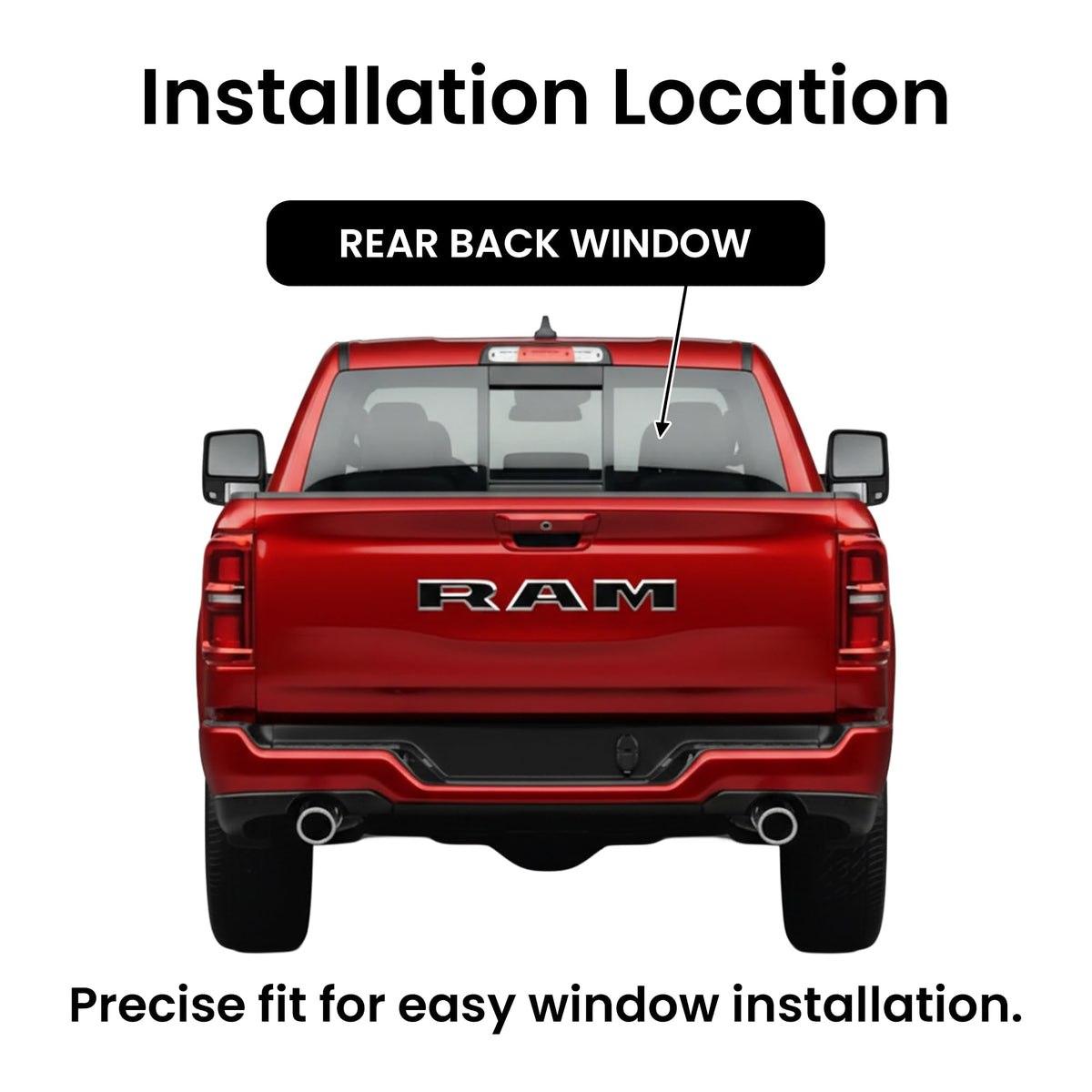 Power Back Slider Window Back Glass Compatible with Ram Pickup 1500 2025-2026 4-Door Models (Not For 1500-Classic)