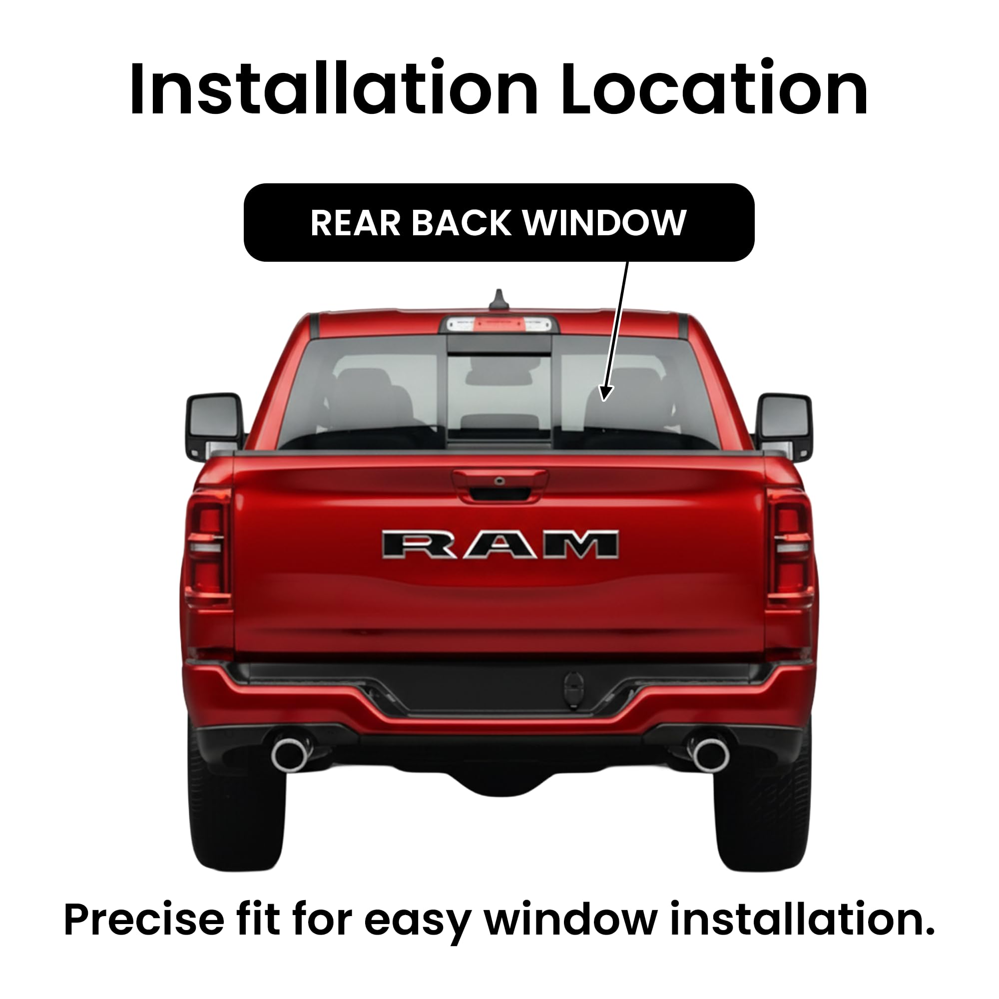 Power Back Slider Window Back Glass Compatible with Ram Pickup 1500 2025-2026 4-Door Models (Not For 1500-Classic)