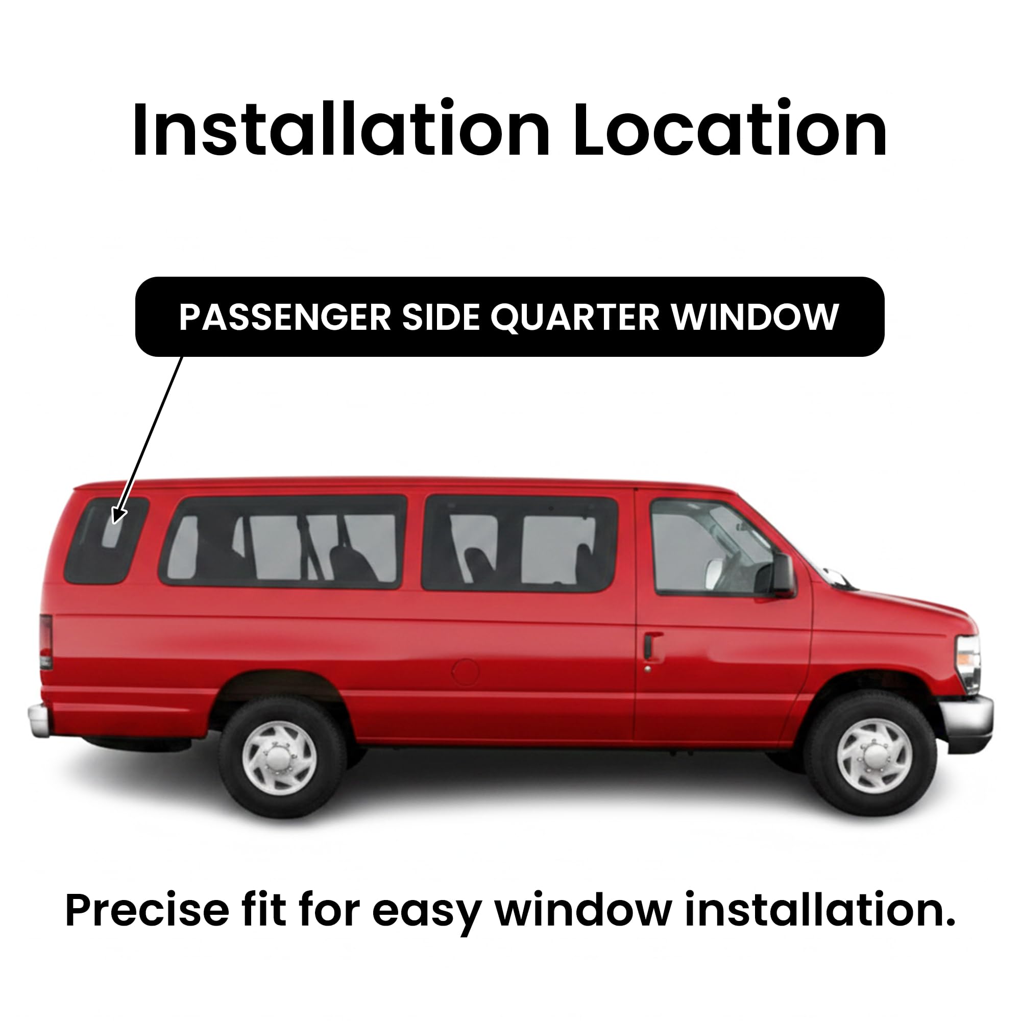 With Free Glue Passenger Right Side Quarter Window Quarter Glass Compatible with Ford Econoline Extended Van 2006-2016 Models