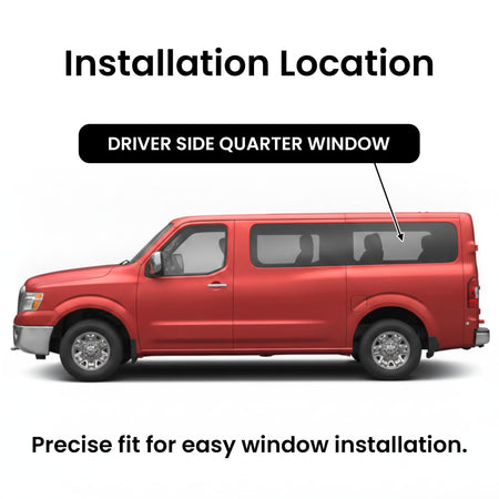 Driver Left Side Quarter Window Glass Privacy With Free Butyl Tape Compatible with Nissan NV1500 NV2500 NV3500 2012-2021 Models