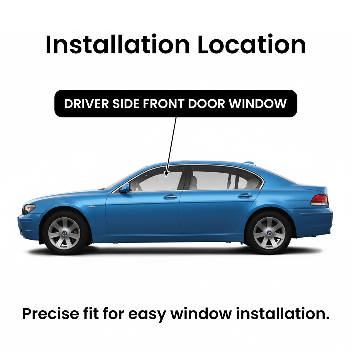 Tempered Driver Left Side Front Door Window Door Glass Compatible with BMW 745i / 745Li / 750i / 750Li / 760i / 760Li / Alpina B7 2002-2008 Models