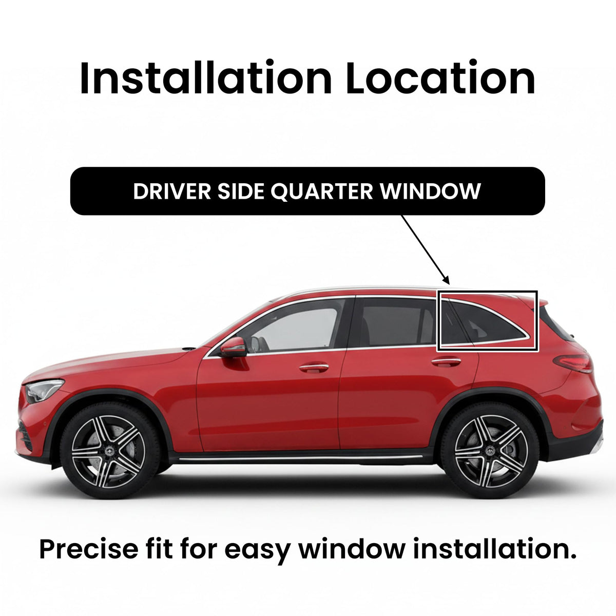 Chrome Molding Style Driver Left Side Quarter Window Glass Compatible with Mercedes Benz GLC250 / GLC300 / GLC350e / GLC43 AMG / GLC63 AMG 2016-2022 4 Door Utility SUV Models