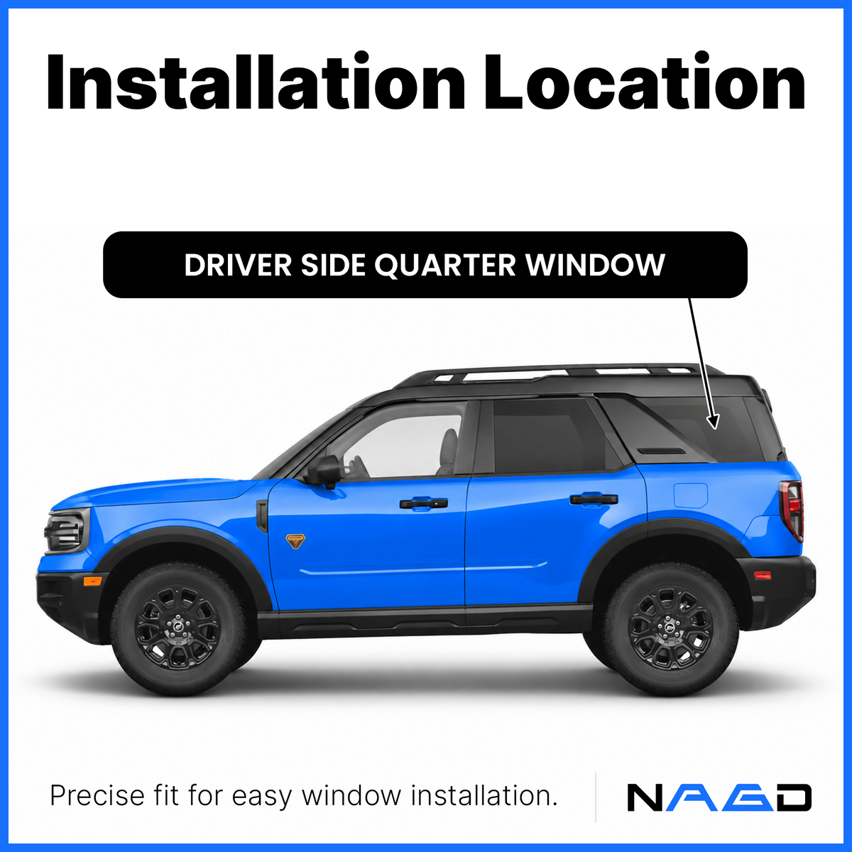 Driver Left Side Quarter Window Quarter Glass Compatible with Ford Bronco Sport 2021-2025 Models (Not for Bronco)