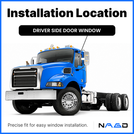 Driver Left Side Front Door Window Door Glass Compatible with Mack Granite Series 2001-2024 & Mack Anthem 2019-2025 Models