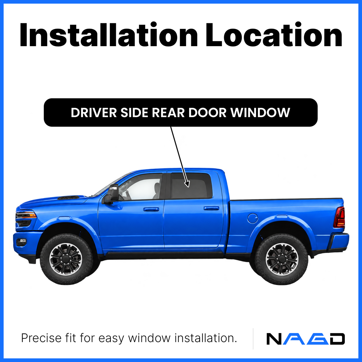 Driver Left Side Rear Door Window Glass Compatible with Dodge Ram 1500 2009-2018 & 1500Classic 2019-2024 & 2500 3500 2010-2026 & 3500Cab/Chs 4500 5500 2011-2026 4-Door Crew/Extended Crew Pickups