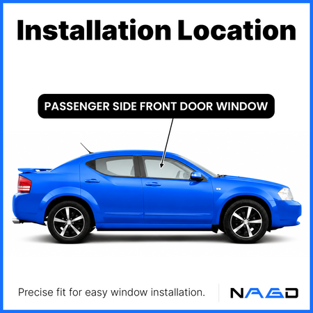 Tempered Passenger Right Side Front Door Window Door Glass Compatible with Chrysler 200 / Dodge Avenger 4-Door Sedan 2011-2014 Models