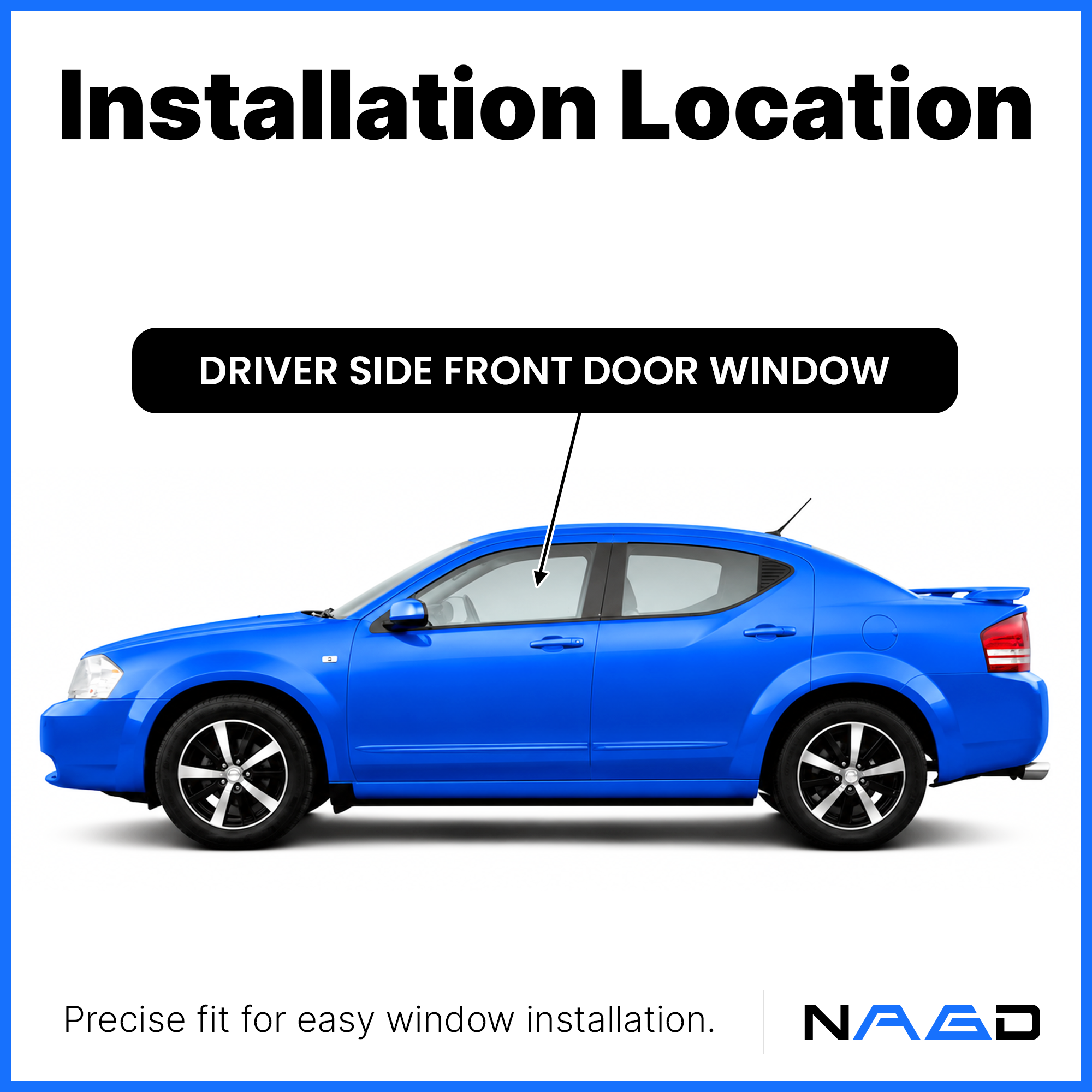 Tempered Driver Left Side Front Window Glass Compatible with Chrysler 200 Dodge Avenger 4 Door Sedan 2011-2014 Models