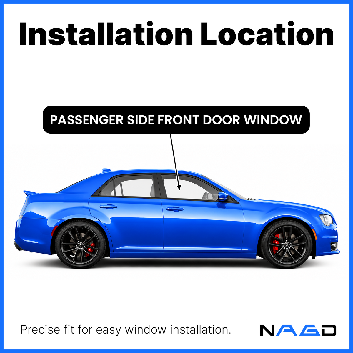 Tempered Passenger Right Side Front Door Window Door Glass Compatible with Chrysler 300 2011-2023 Models