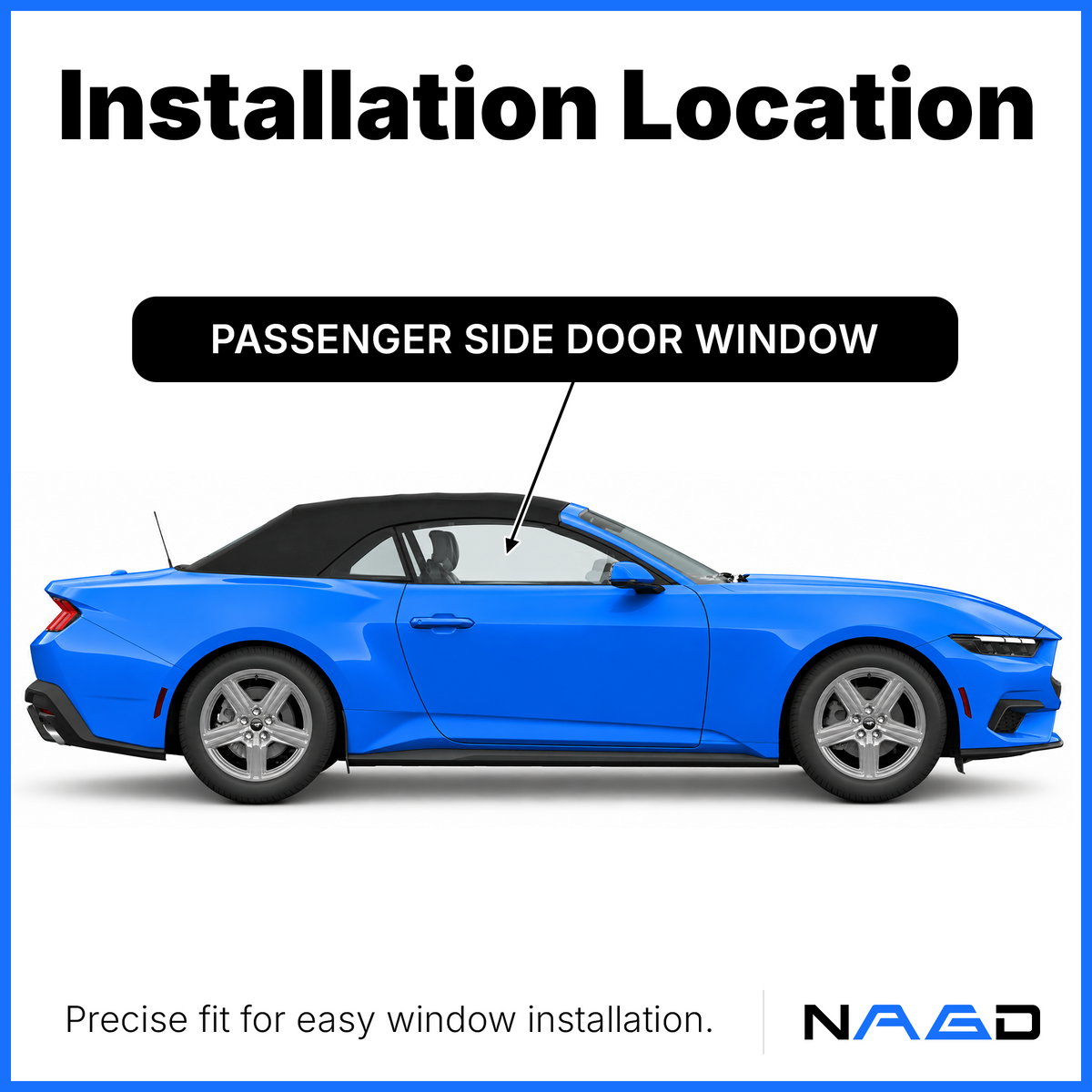 OE Passenger Right Side Door Window Door Glass Compatible with Ford Mustang 2-Door Coupe 2015-2026, Mustang 2-Door Convertible 2024-2026 Models