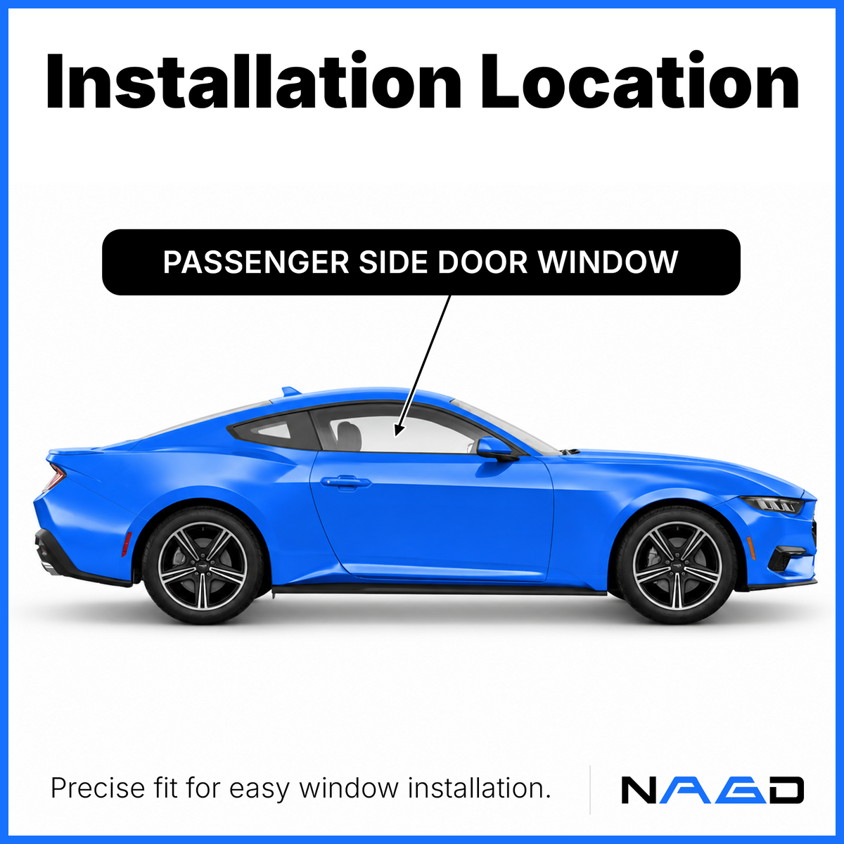 Passenger Right Side Door Window Door Glass Compatible with Ford Mustang 2-Door Coupe 2015-2026, Mustang 2-Door Convertible 2024-2026 Models