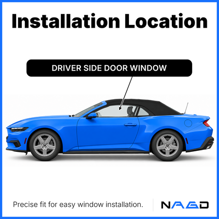 Driver Left Side Door Window Door Glass Compatible with Ford Mustang 2-Door Coupe 2015-2026, Mustang 2-Door Convertible 2024-2026 Models