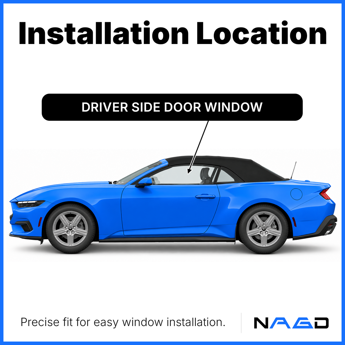OEM W/ Data Sharing Etch Driver Left Side Door Window Door Glass Compatible with Ford Mustang 2-Door Coupe 2015-2025 / Mustang 2-Door Convertible 2024-2026 Models