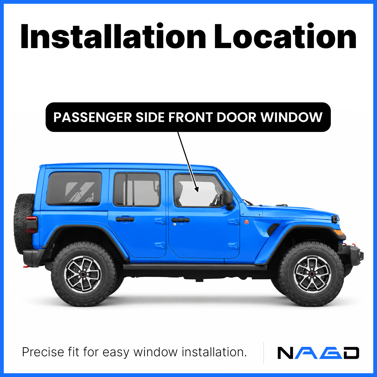OEM Tempered Passenger Right Side Front Door Window Door Glass Compatible with Jeep Wrangler 2018-2026 / Gladiator 2020-2026 Models