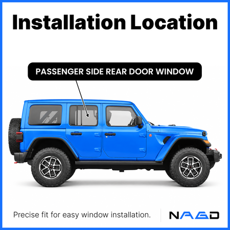 OEM Passenger Right Side Rear Door Window Door Glass Compatible with Jeep Wrangler 2018-2026 / Gladiator 2020-2026 4 Door Models