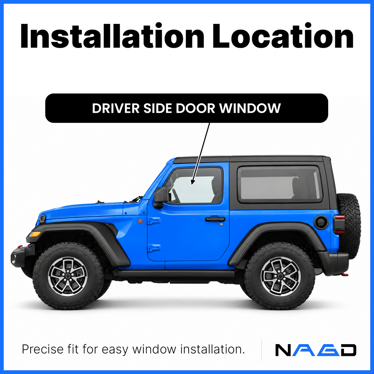 Tempered Driver Left Side Front Door Window Door Glass Compatible with Jeep Wrangler 2018-2026 / Gladiator 2020-2026 Models