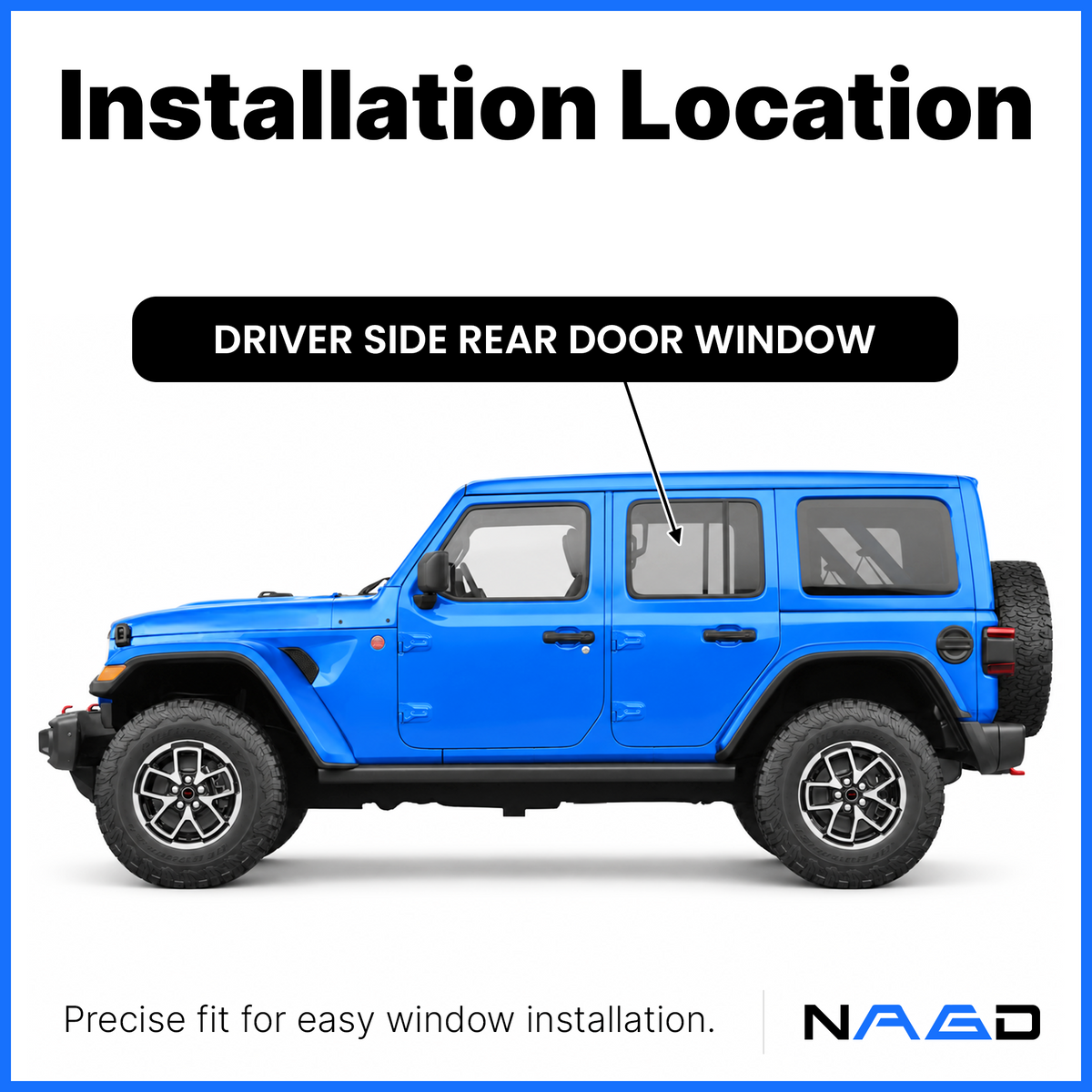 Privacy Driver Left Side Rear Door Window Door Glass Compatible with Jeep Wrangler 2018-2026 / Gladiator 2020-2026 4 Door Models