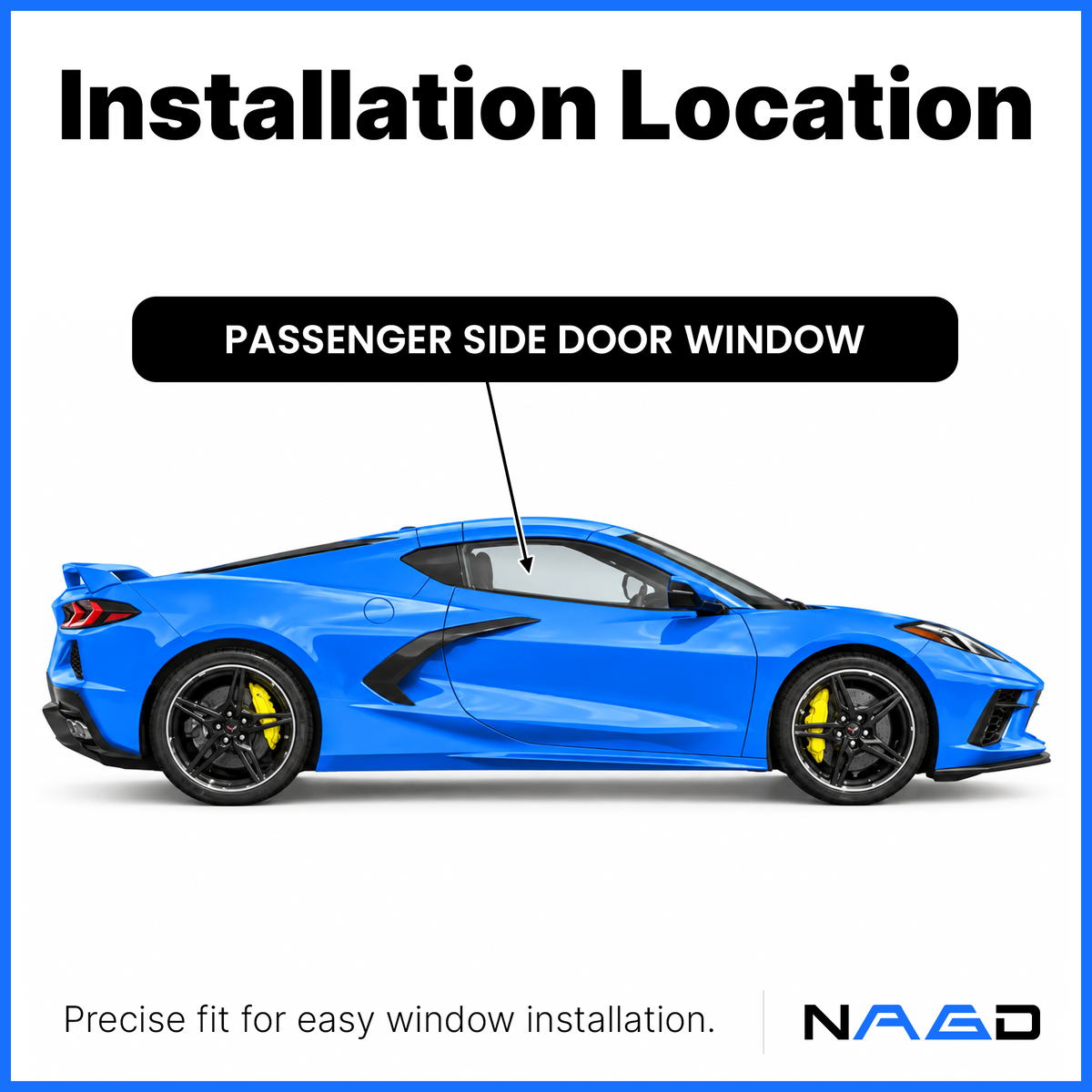 Tempered Passenger Right Side Door Window Door Glass Compatible with Chevrolet Corvette 2020-2026 Models