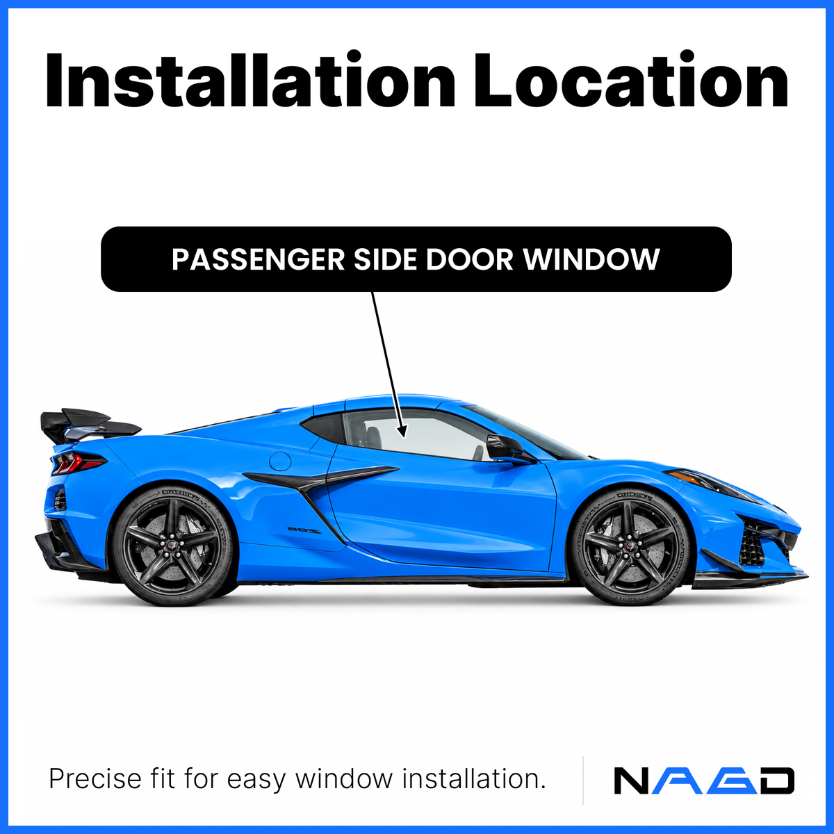 Tempered Passenger Right Side Door Window Door Glass Compatible with Chevrolet Corvette 2020-2026 Models