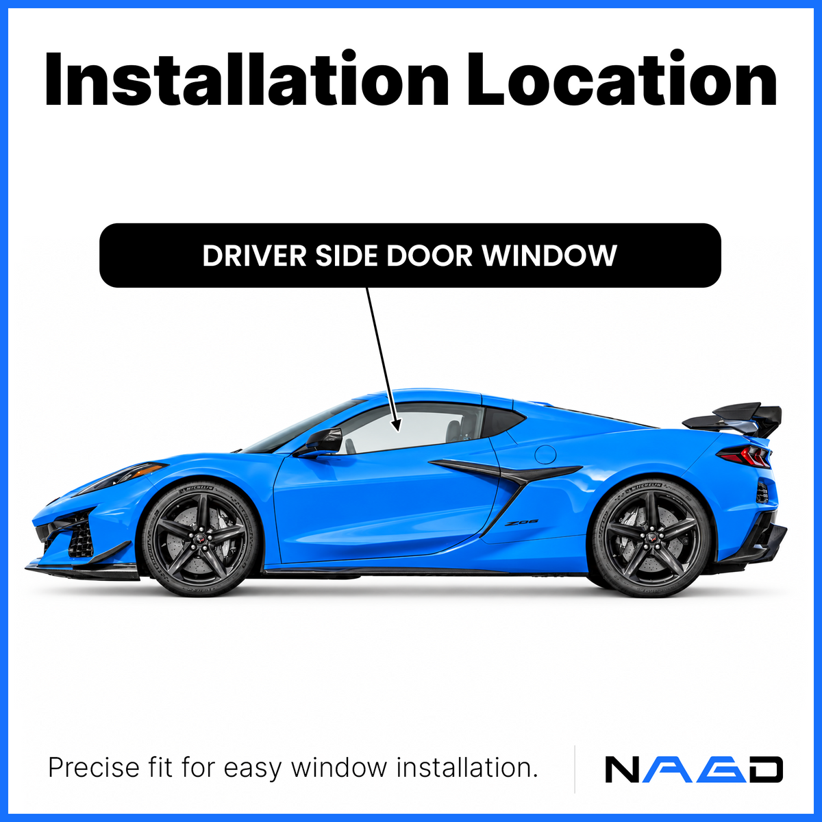 Tempered Driver Left Side Door Window Door Glass Compatible with Chevrolet Corvette 2020-2026 Models