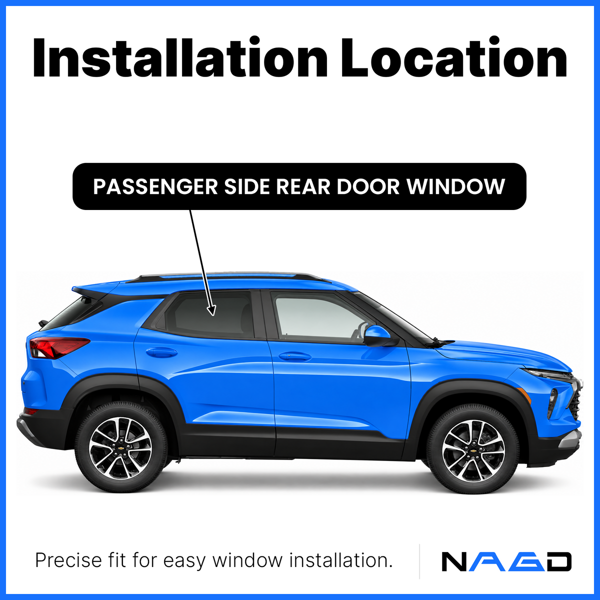 Tempered Passenger Right Side Rear Door Window Door Glass Compatible with Chevrolet TrailBlazer 2021-2026 Models