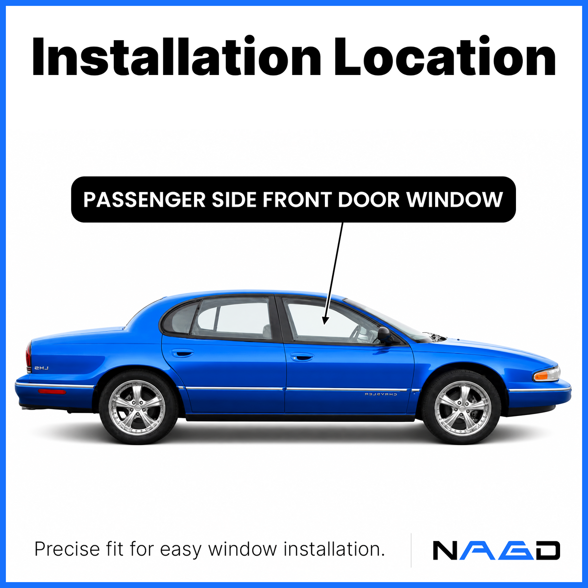 Passenger Right Side Front Door Window Glass Compatible with Chrysler New Yorker & LHS Sedan 1994-1997 Models
