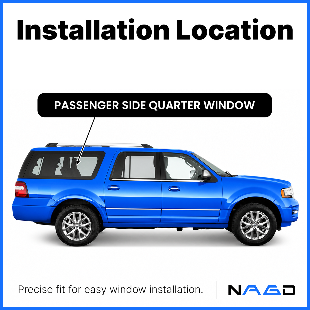 Stationary Passenger Right Side Quarter Window Quarter Glass Compatible with Ford Expedition EL Long Wheel Base 2008-2017 Models Glass Only