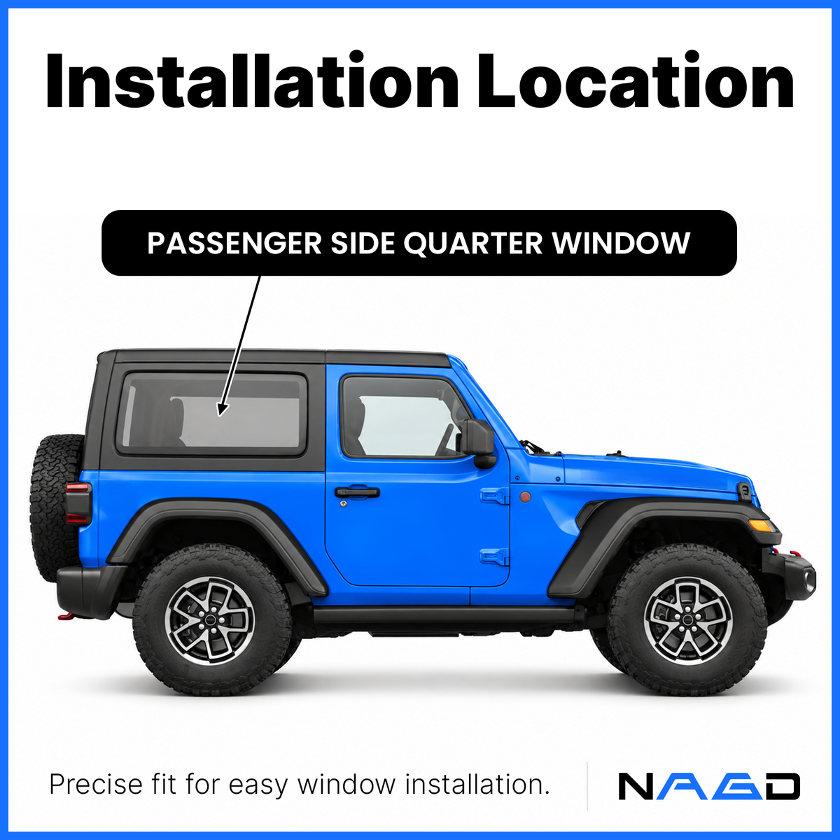 Laminated Passenger Right Side Quarter Window Quarter Glass Compatible with Jeep Wrangler 2-Door 2018-2026 Models