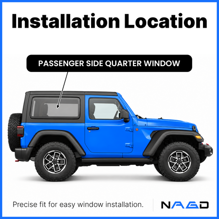 Laminated Passenger Right Side Quarter Window Quarter Glass Compatible with Jeep Wrangler 2-Door 2018-2026 Models