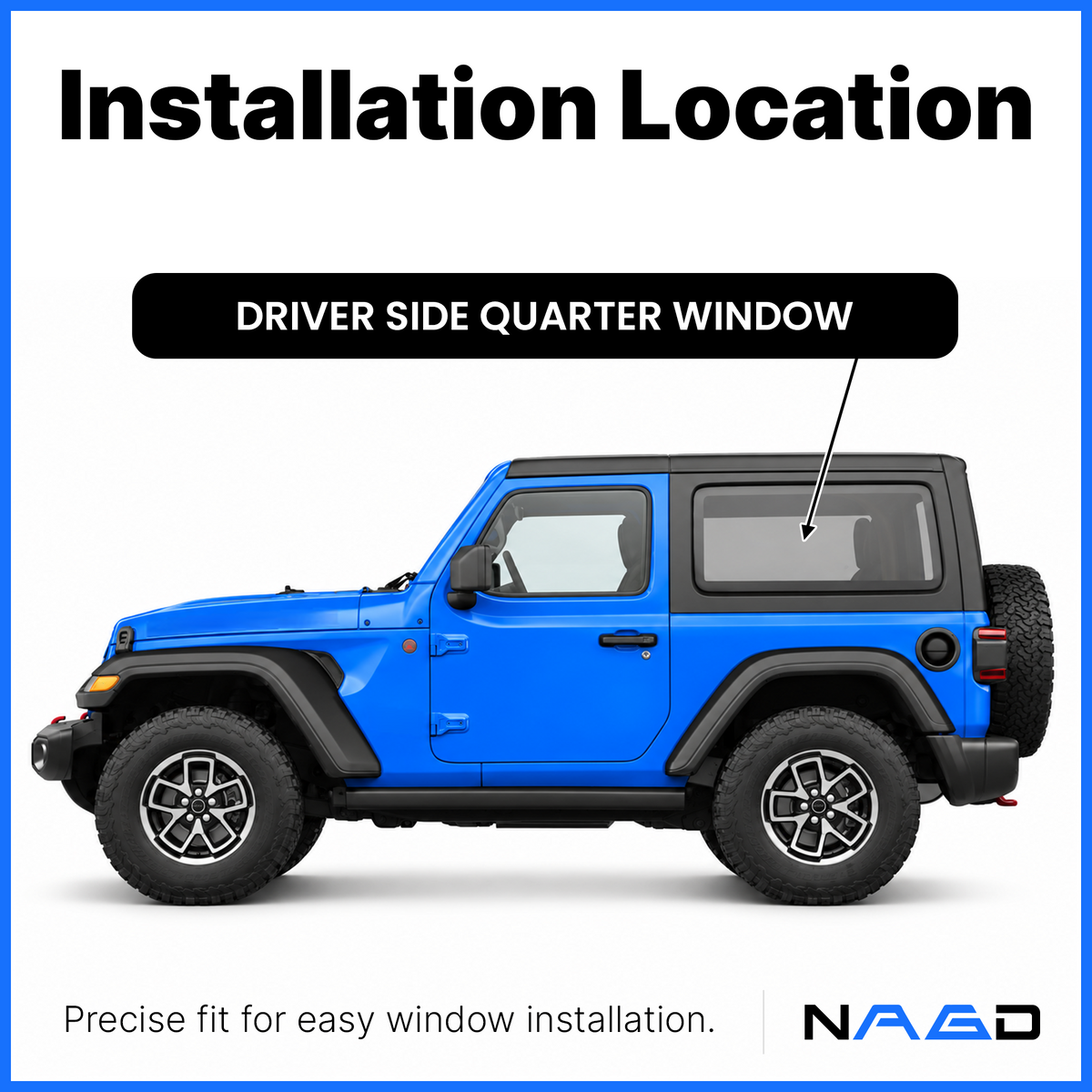 Laminated Driver Left Side Quarter Window Quarter Glass Compatible with Jeep Wrangler 2-Door 2018-2026 Models