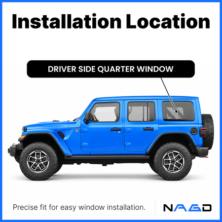 Driver Left Side Quarter Window Quarter Glass Compatible with Jeep Wrangler 2018-2026 4 Door Models