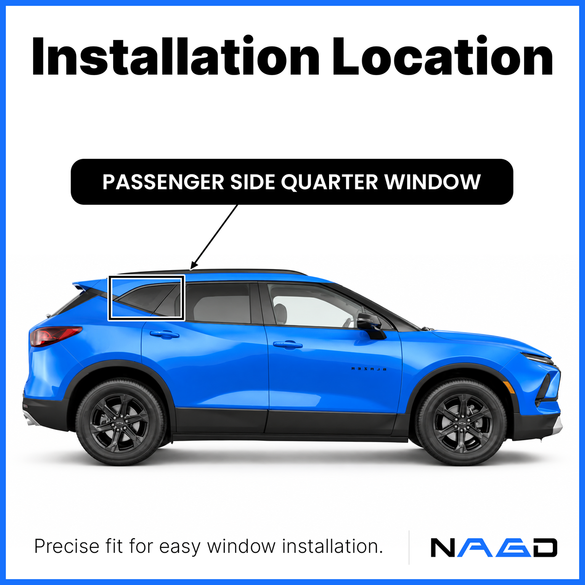Tempered Passenger Right Side Rear Quarter Window Quarter Glass Compatible with Chevrolet Blazer 2019-2026 Models (Not For Blazer EV)