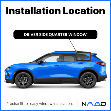 Tempered Driver Left Side Rear Quarter Window Quarter Glass Compatible with Chevrolet Blazer 2019-2026 Models (Not For Blazer EV)