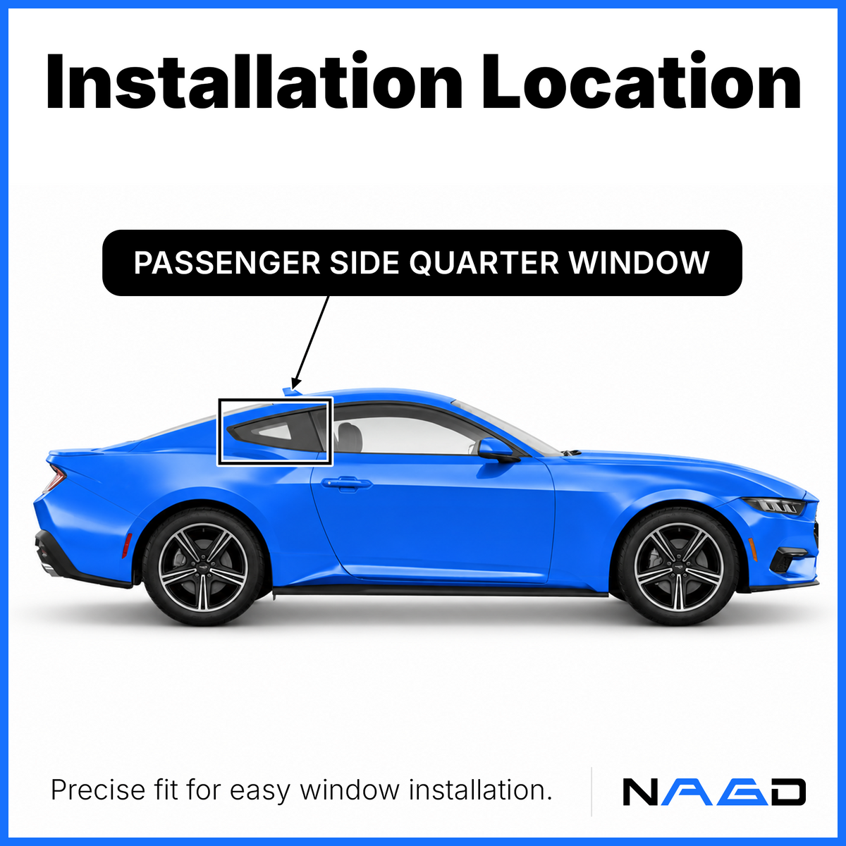 Passenger Right Side Quarter Window Glass Compatible with Ford Mustang 2-Door Coupe 2024-2026 Models
