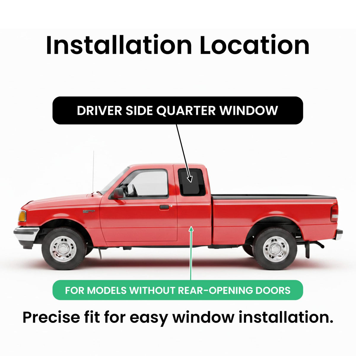 Stationary Driver Left Side Rear Quarter Window Door Glass Compatible with Ford Ranger/Mazda B2300 B3000 B4000 Super/Extended Cab 1993-1997 Models