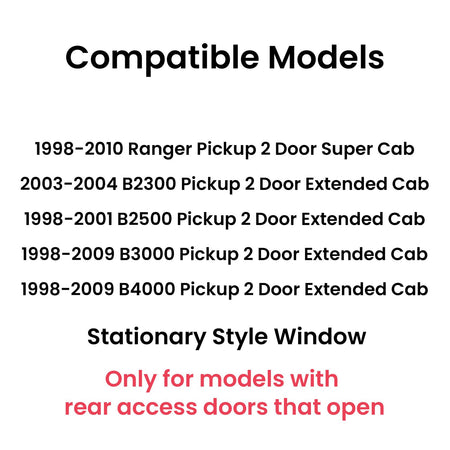 Driver Left Side Quarter Window Door Glass Compatible with Ford Ranger / Mazda B2300 B2500 B3000 B4000 Super/Extended Cab Pickup 1998-2010 (Only For Vehicle Style Has Rear Access Door)