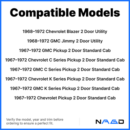 Front Door Window Door Glass Compatible with Chevrolet/GMC Blazer Jimmy C/K Series Pickup 1968-1972 Models