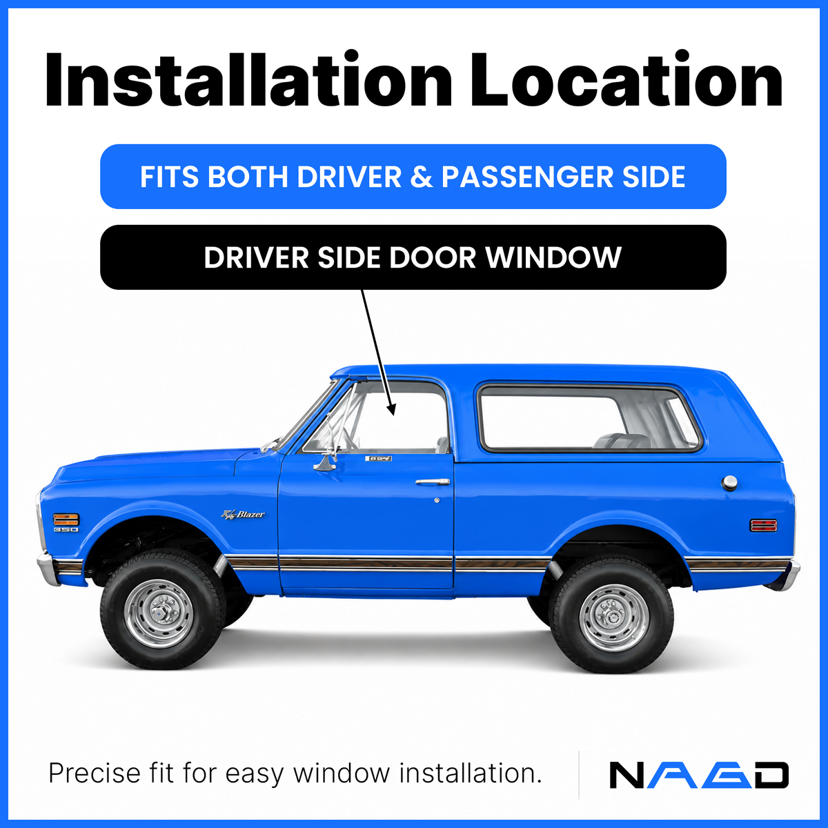 Front Door Window Door Glass Compatible with Chevrolet/GMC Blazer Jimmy C/K Series Pickup 1968-1972 Models