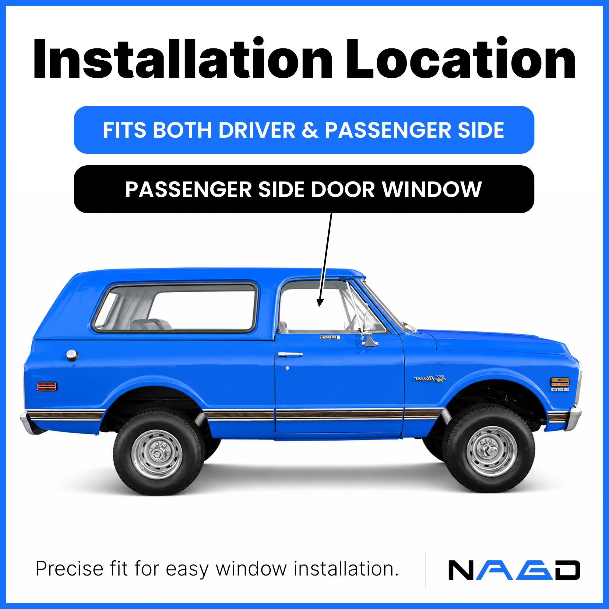 Front Door Window Door Glass Compatible with Chevrolet/GMC Blazer Jimmy C/K Series Pickup 1968-1972 Models