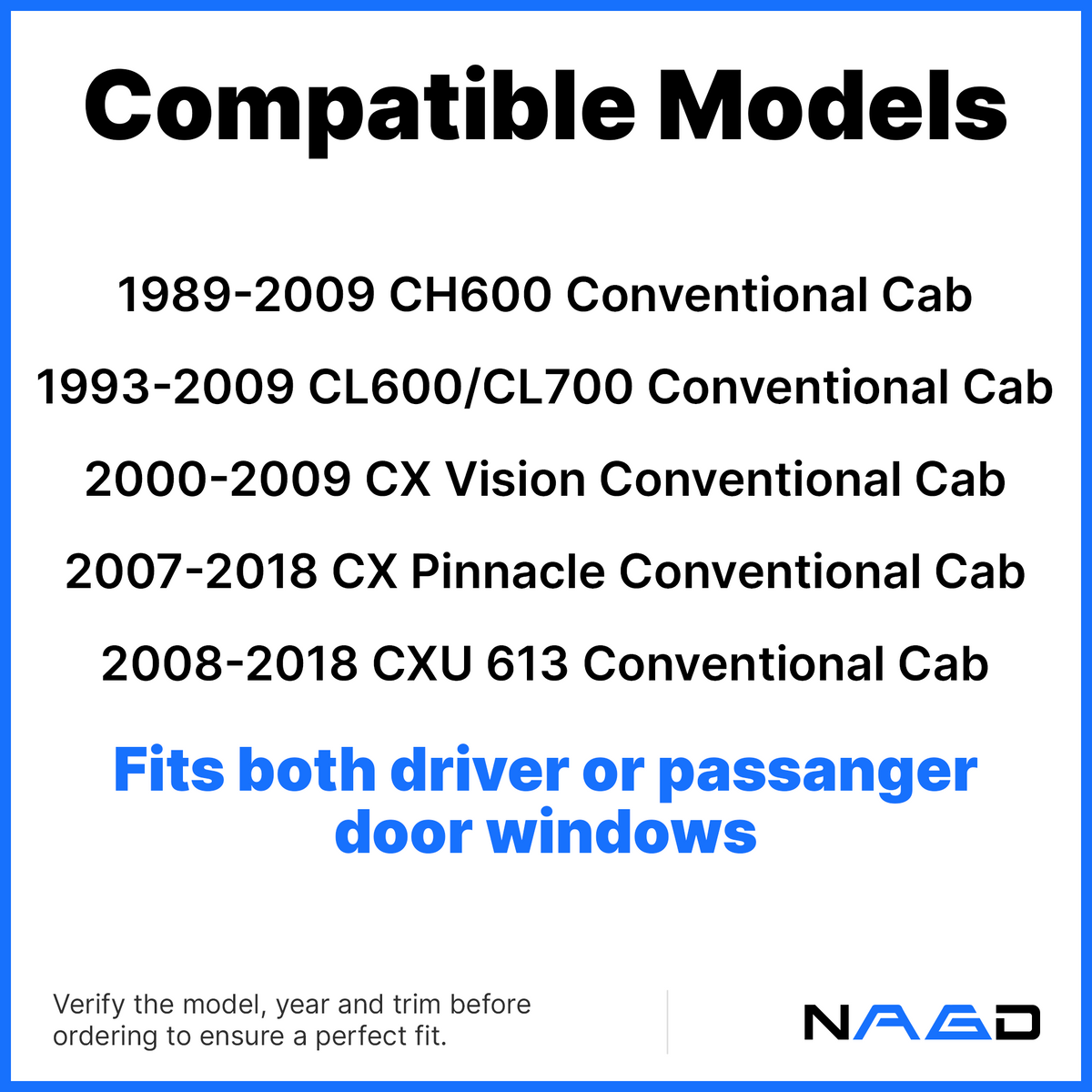 Front Door Window Door Glass Compatible with Mack CH600 / CL600 / CX Vision / CX Pinnacle / CXU613 / CL700 Conventional Cab 1989-2018 Models