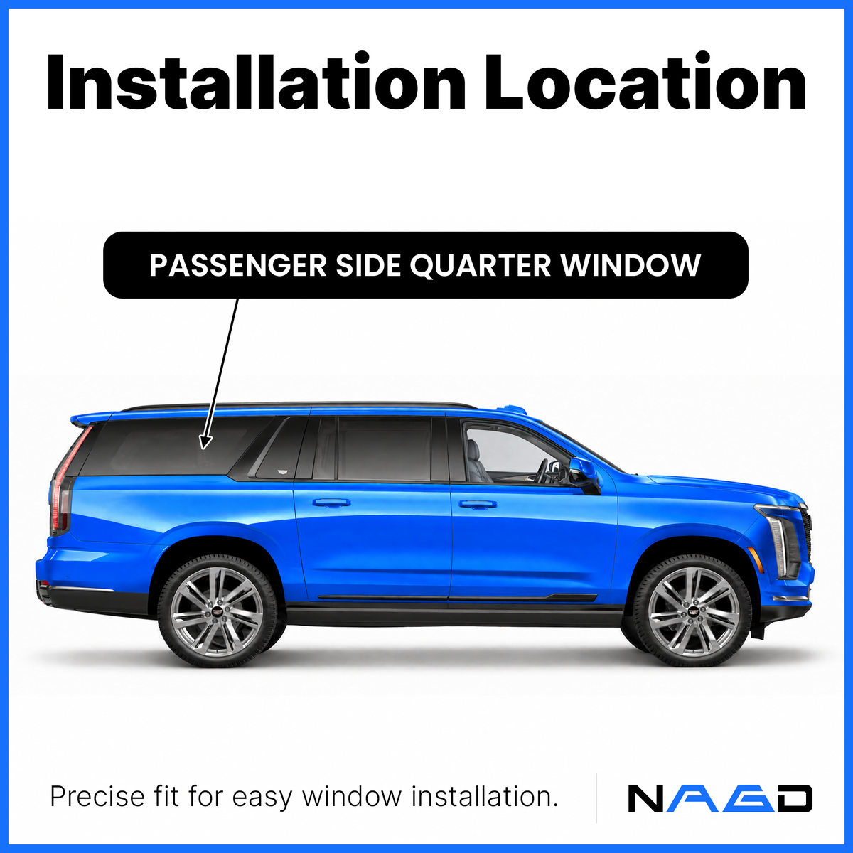 With Sensor Style Tempered Passenger Right Side Quarter Window Quarter Glass Compatible with Cadillac Escalade ESV 2021-2025 Models ( Not For Escalade )